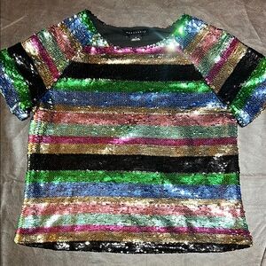 Sanctuary Green and Blue Sequin Short Sleeve Tee